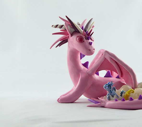 Pink mama dragon with eggs