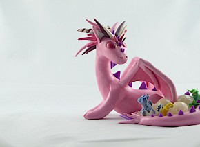 Pink mama dragon with eggs