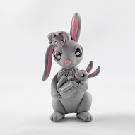 grey bunny with babies
