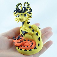 yellow dragon mama with babie
